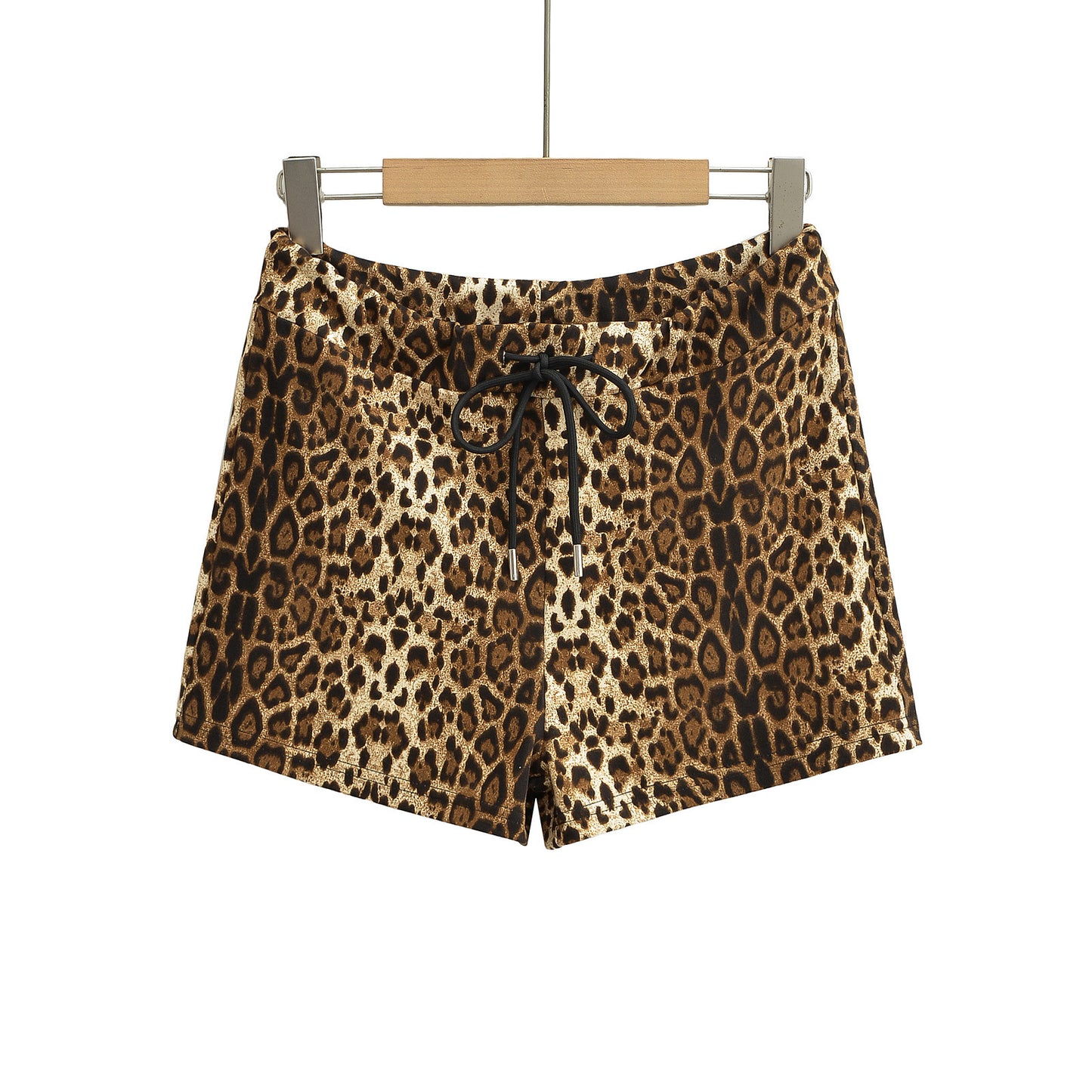 Two piece leopard print halter top+drawstring low waisted shorts