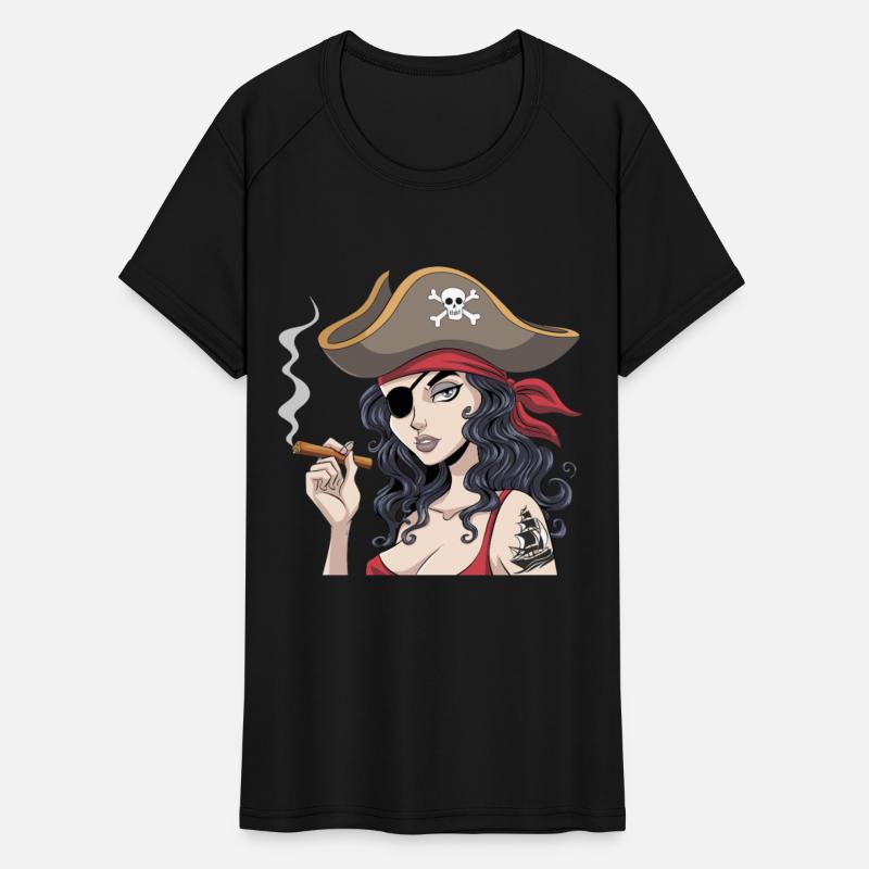 Bold Buccaneer Pirate Woman with Cigar and Skull