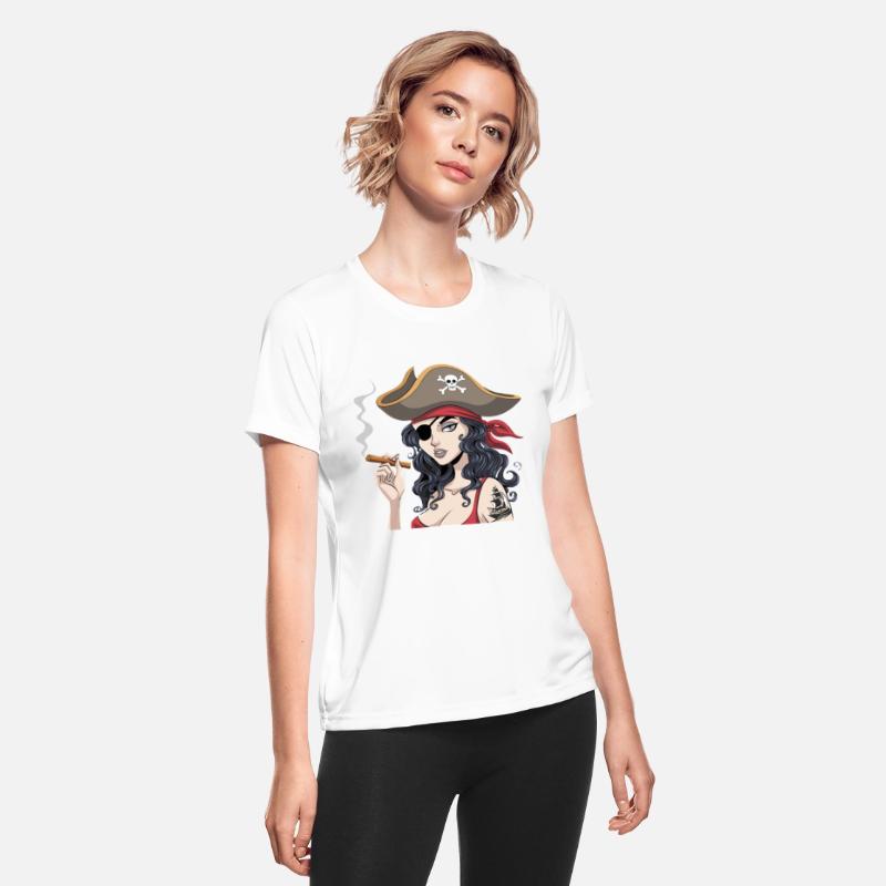 Bold Buccaneer Pirate Woman with Cigar and Skull