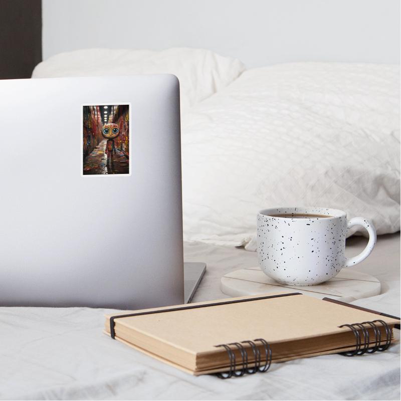 Cartoon Alley: Plastic Figure Amidst Vibrant Graff