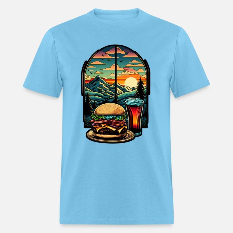 Church window with hamburger burger and drink