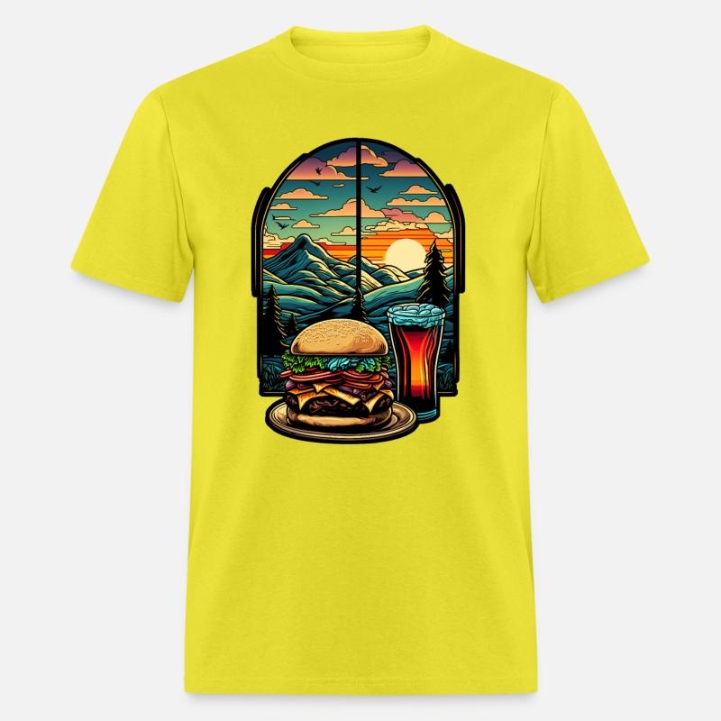 Church window with hamburger burger and drink