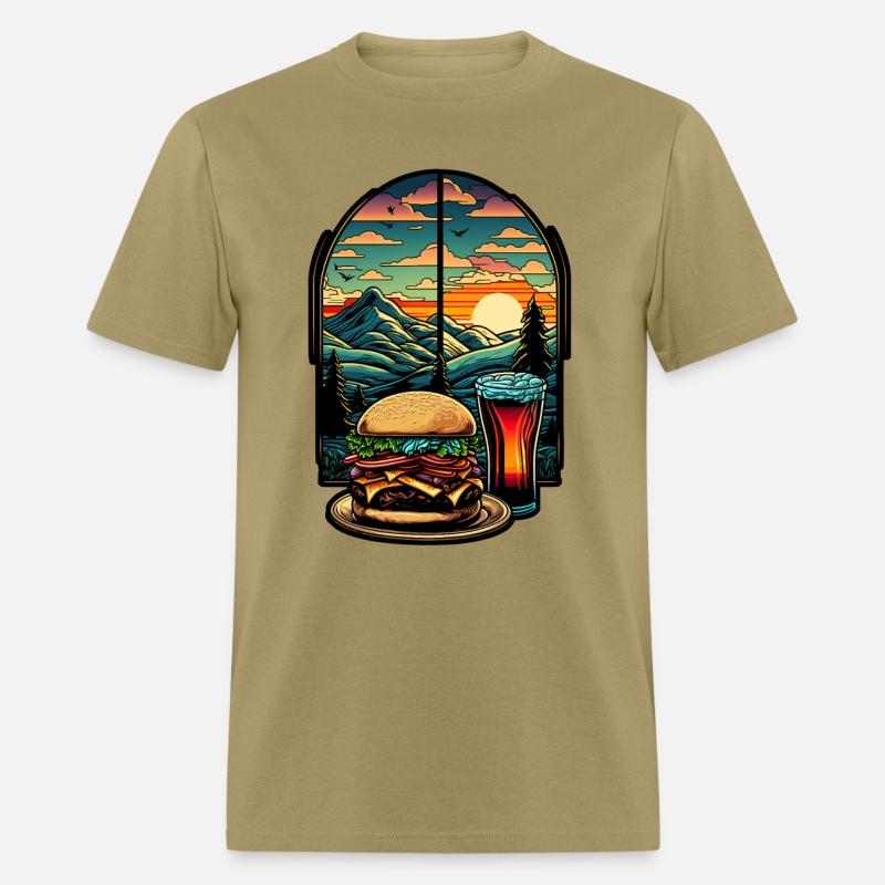 Church window with hamburger burger and drink