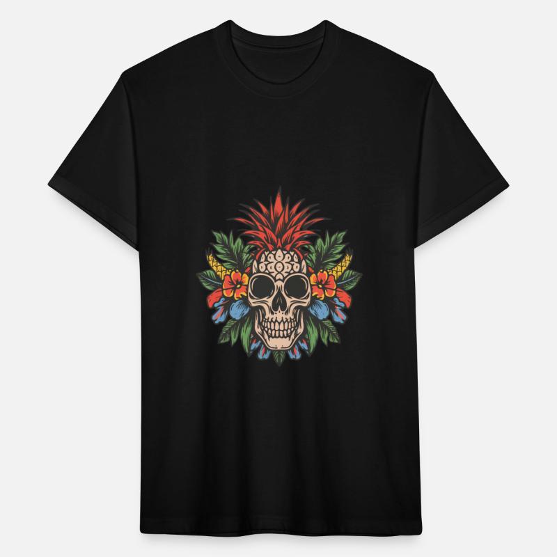 Colourful exotic skull with pineapple and flowers