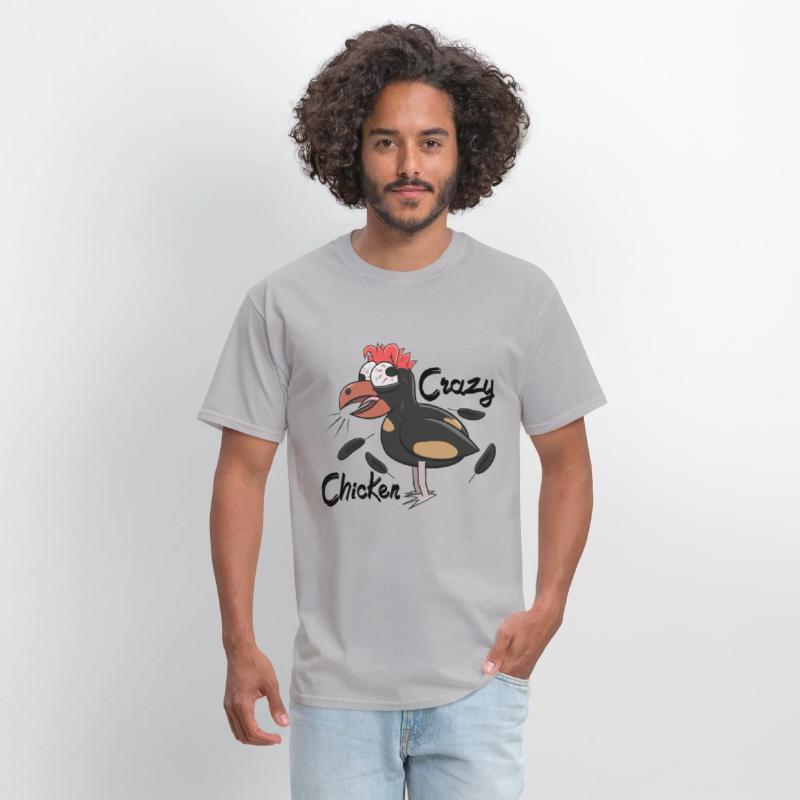 Crazy Shocked Farm Chicken Funny Cartoon Black