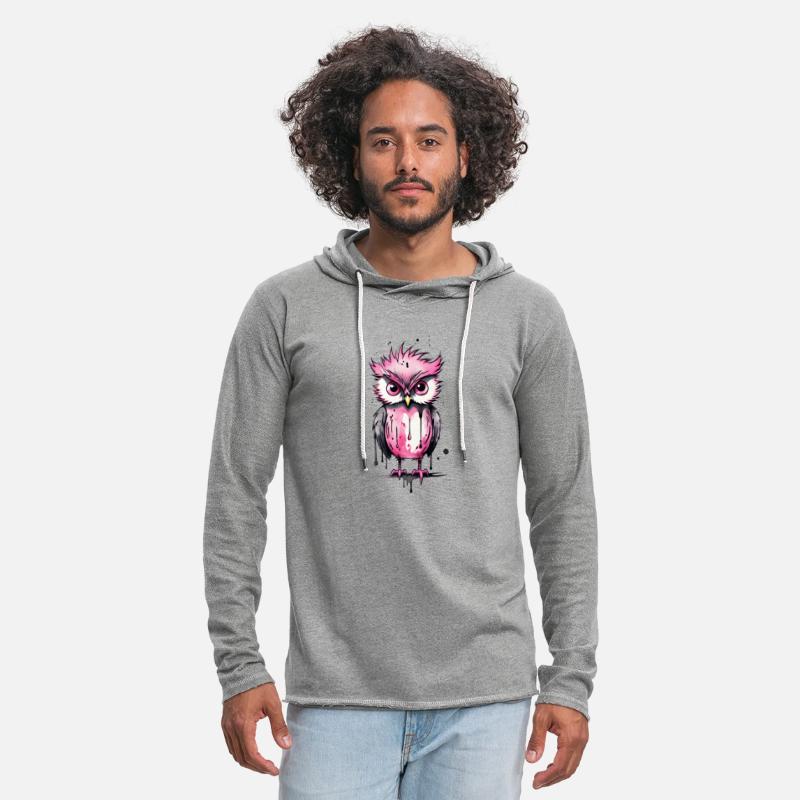 Cute pink owl with tousled hairstyle