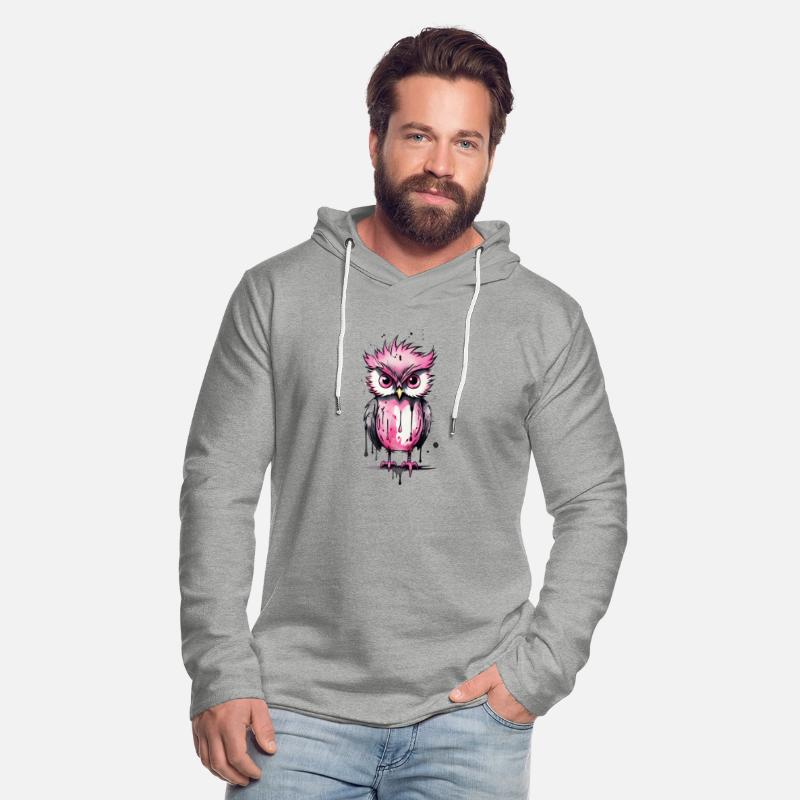 Cute pink owl with tousled hairstyle