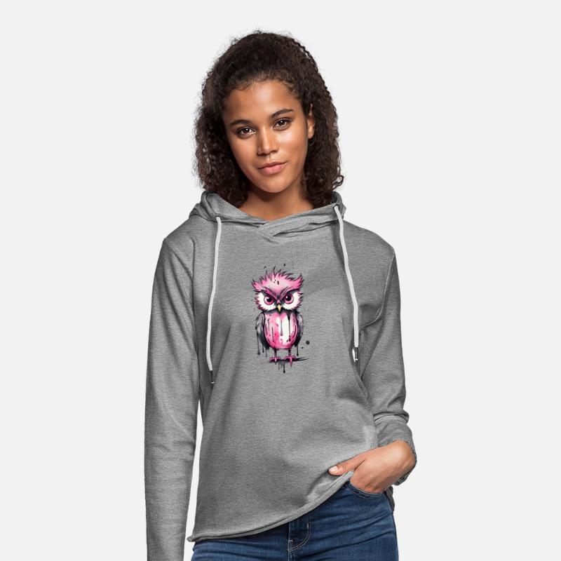 Cute pink owl with tousled hairstyle