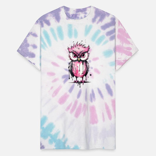 Cute pink owl with tousled hairstyle