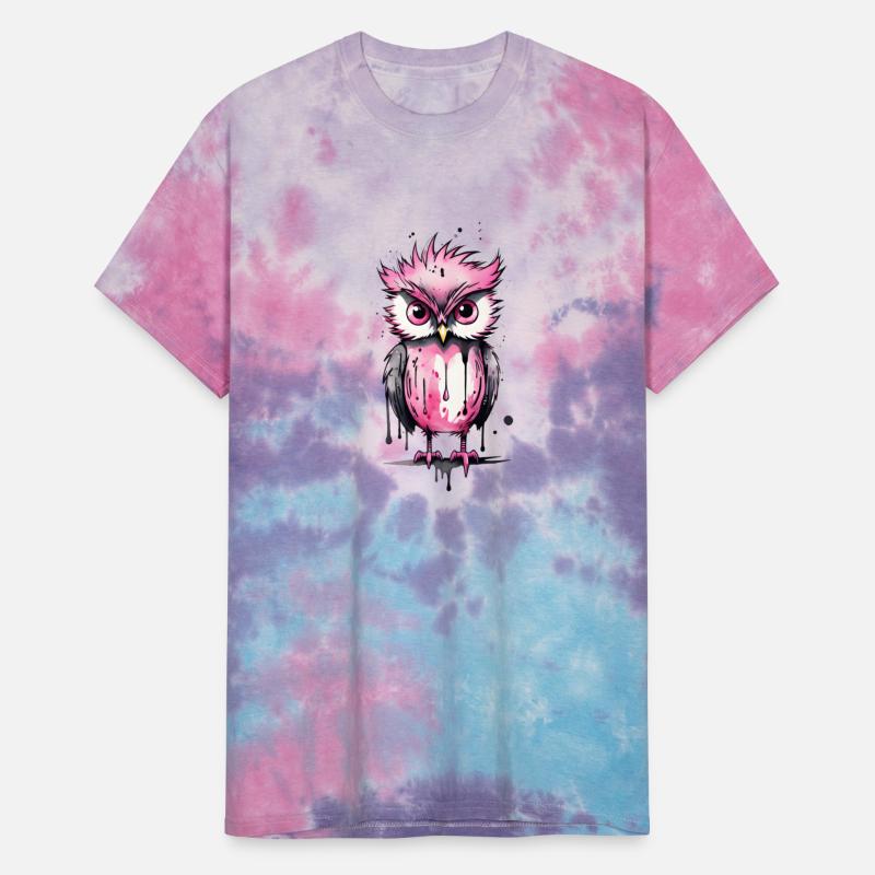 Cute pink owl with tousled hairstyle