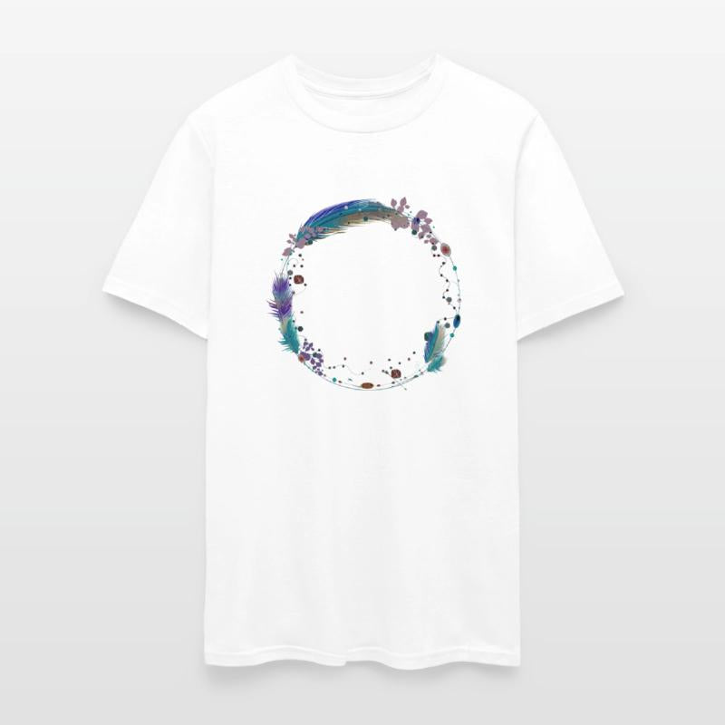 delicate frame of feathers and ethnic symbols