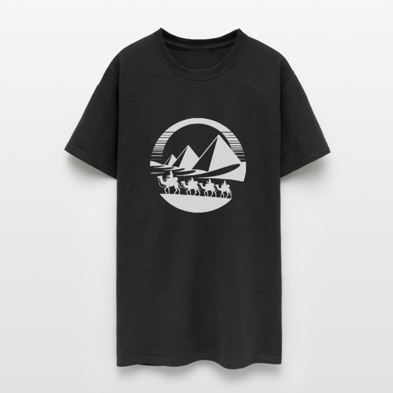 Desert Caravan With Pyramids In The Background