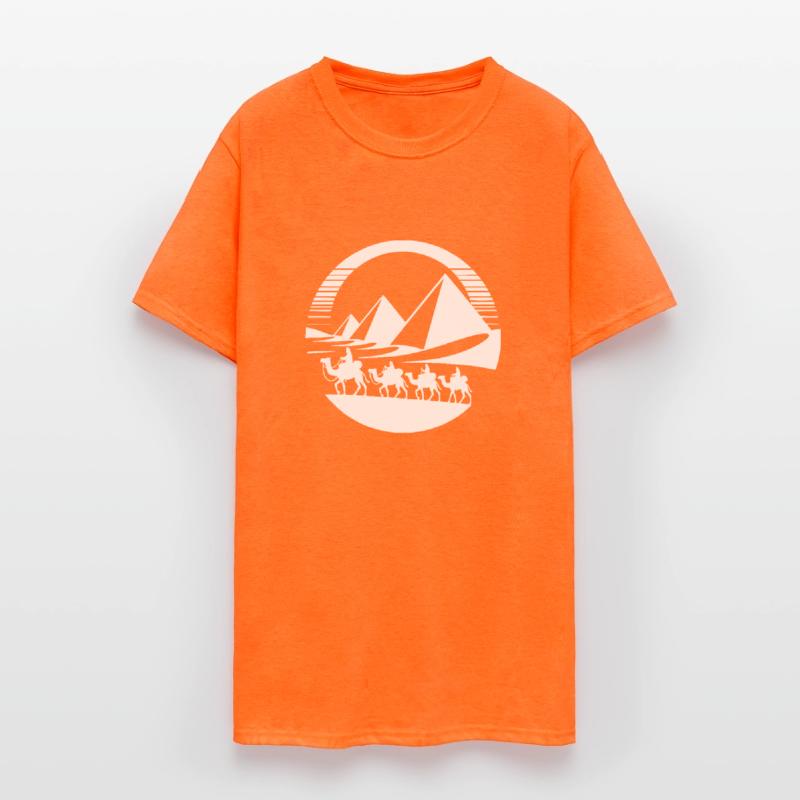 Desert Caravan With Pyramids In The Background