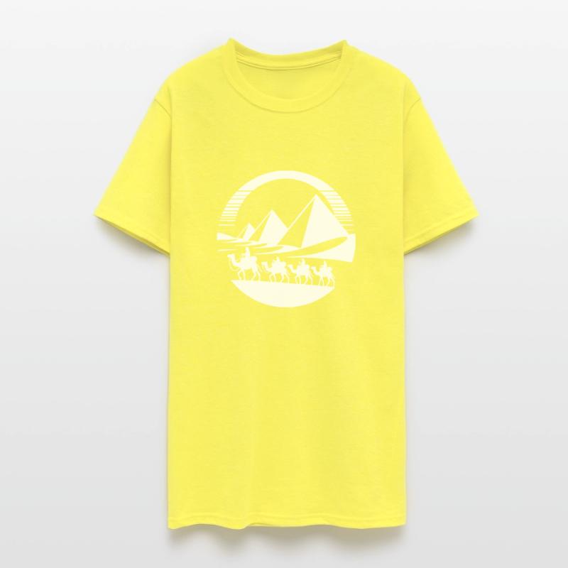 Desert Caravan With Pyramids In The Background