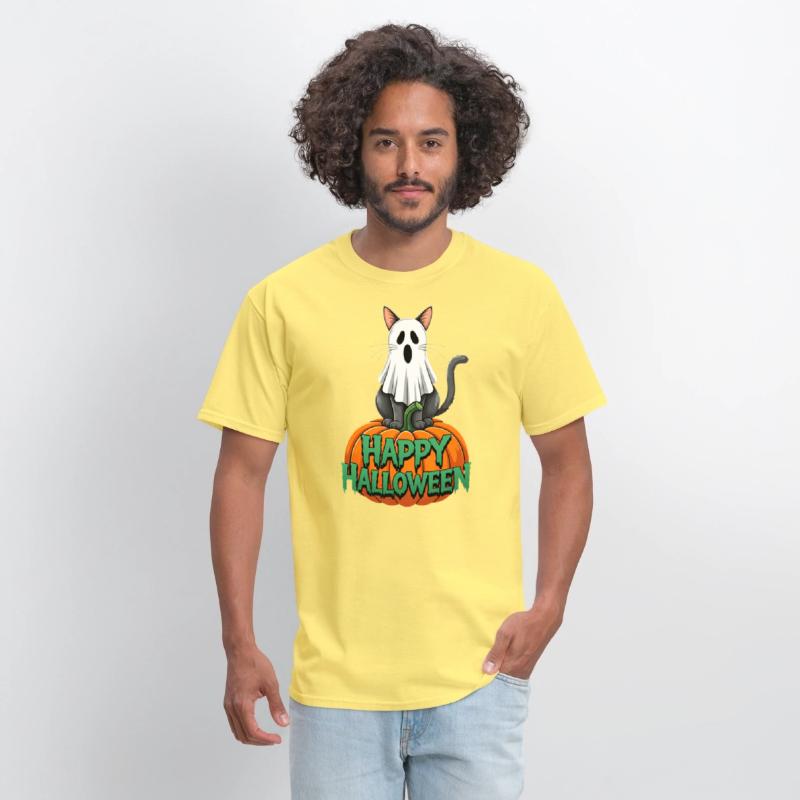 Haunted Halloween Cat and Pumpkin - Spooky Ghost