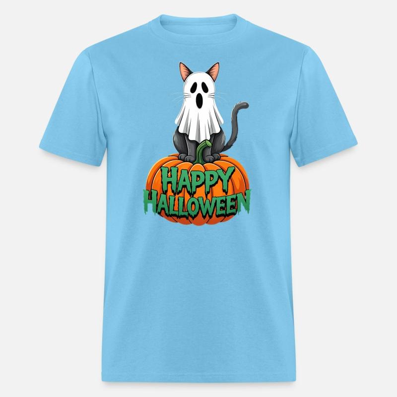 Haunted Halloween Cat and Pumpkin - Spooky Ghost