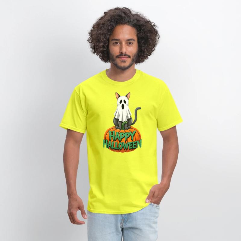 Haunted Halloween Cat and Pumpkin - Spooky Ghost