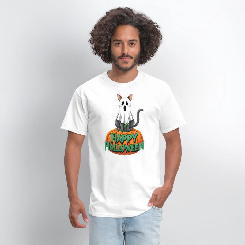 Haunted Halloween Cat and Pumpkin - Spooky Ghost