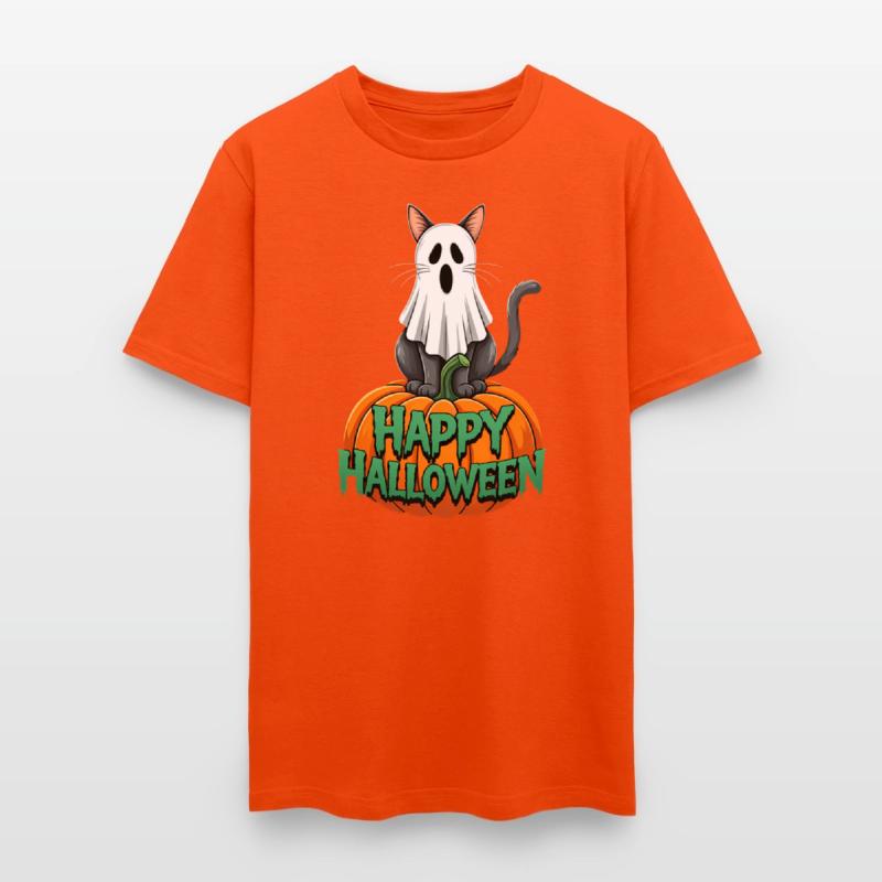 Haunted Halloween Cat and Pumpkin - Spooky Ghost