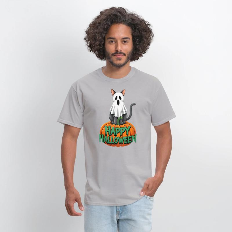 Haunted Halloween Cat and Pumpkin - Spooky Ghost