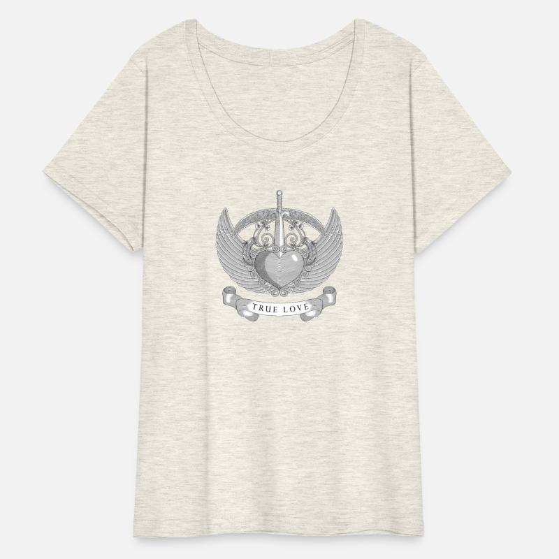 heart with sword, angel wings and floral ornament