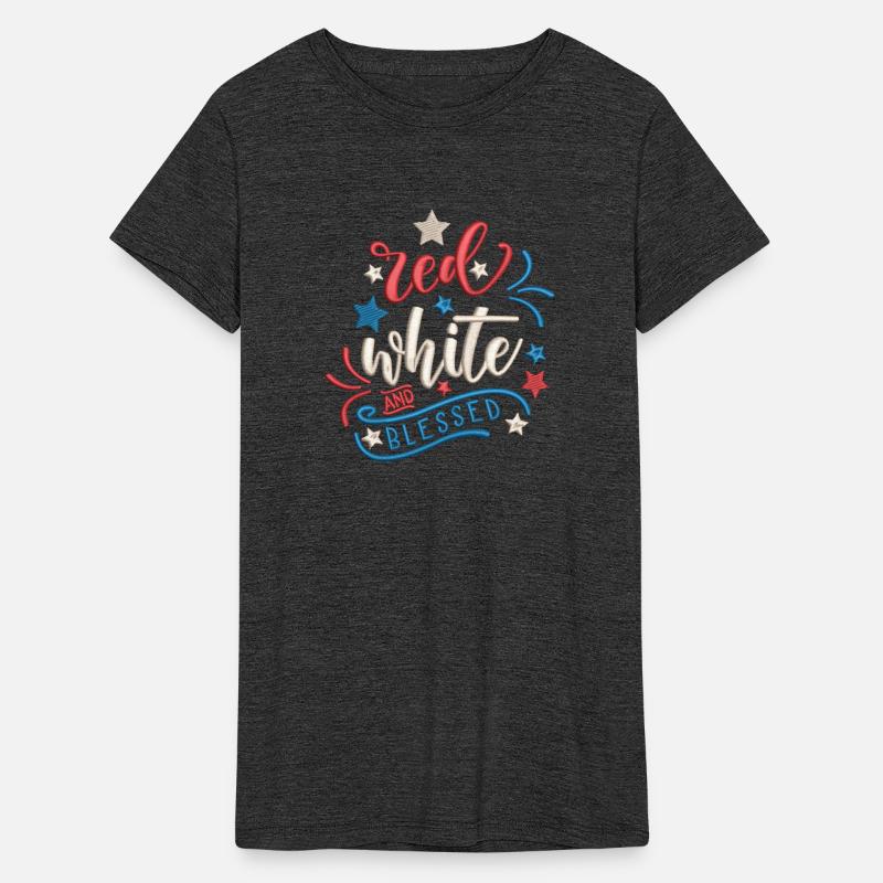 Red White And Blessed Embroidery Effect