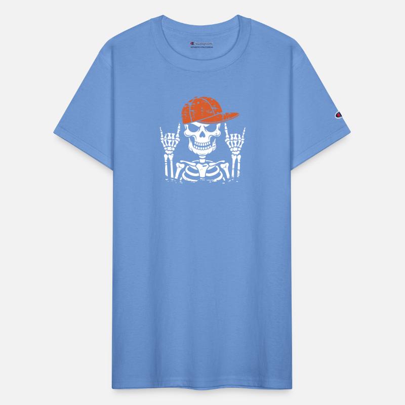 Rock Music Skeleton Orange Cap and Hand Gesture