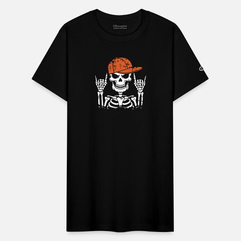 Rock Music Skeleton Orange Cap and Hand Gesture