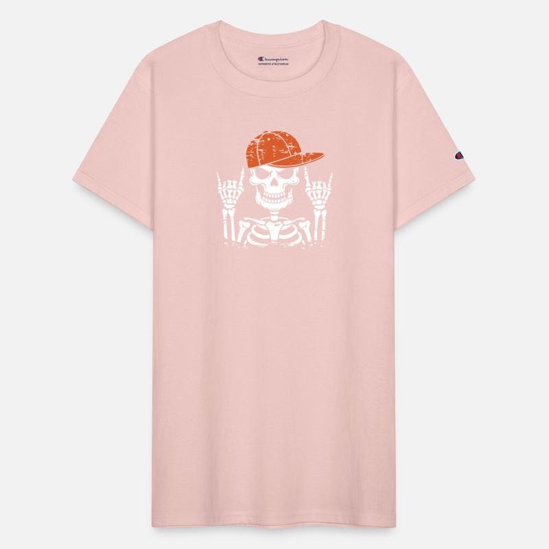 Rock Music Skeleton Orange Cap and Hand Gesture