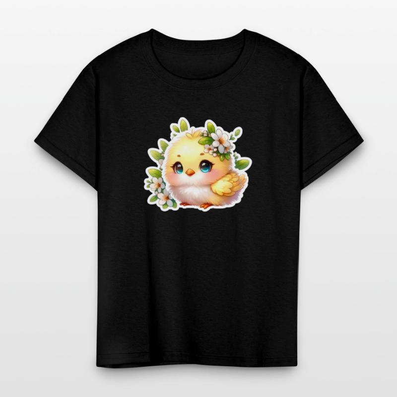 Sweet Easter Chick With Spring Flowers