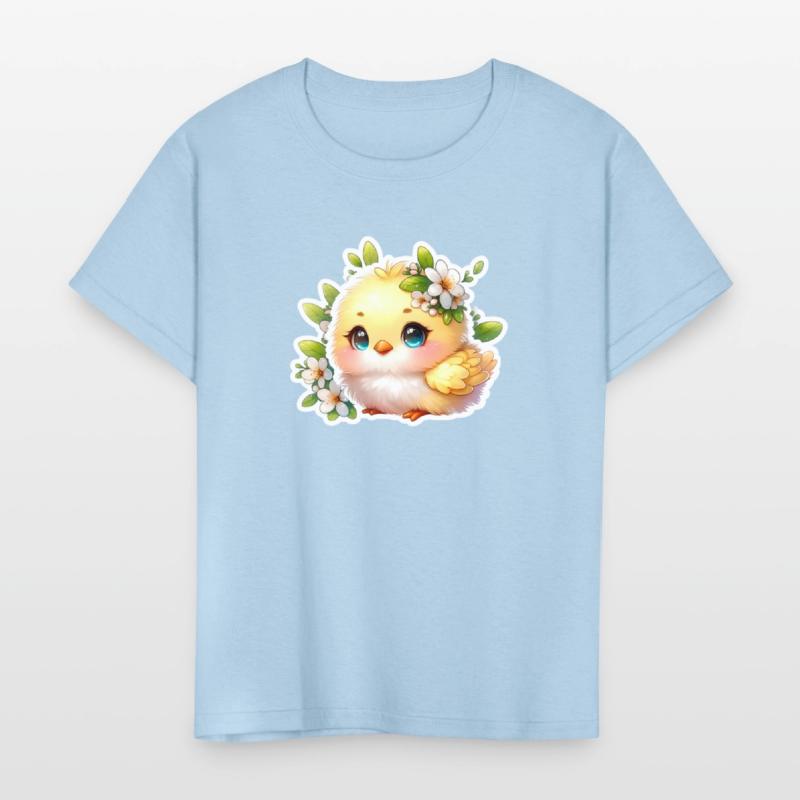 Sweet Easter Chick With Spring Flowers