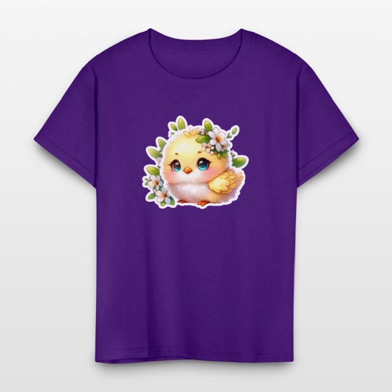 Sweet Easter Chick With Spring Flowers