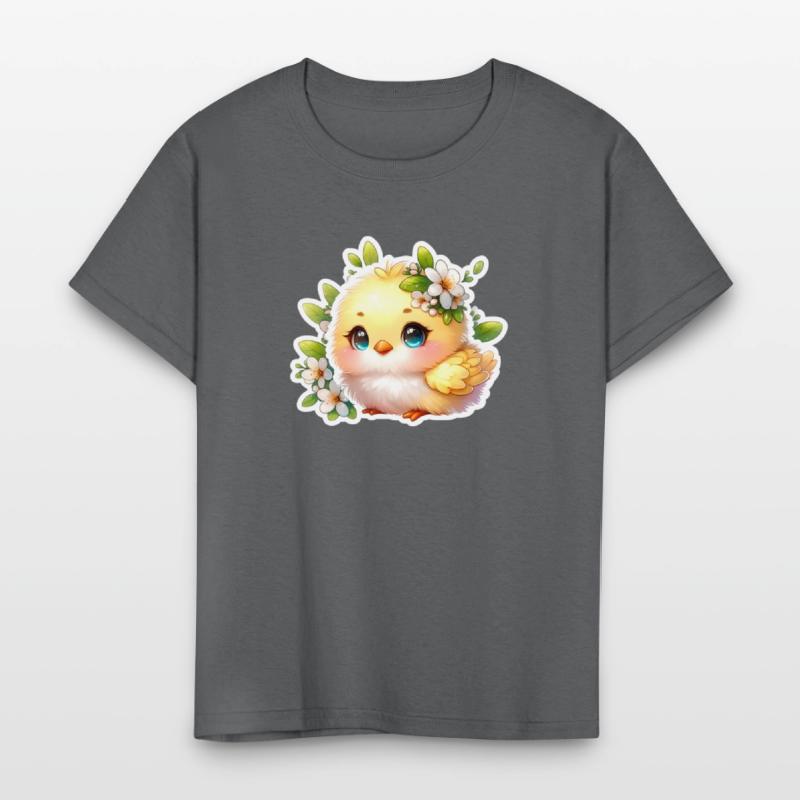 Sweet Easter Chick With Spring Flowers