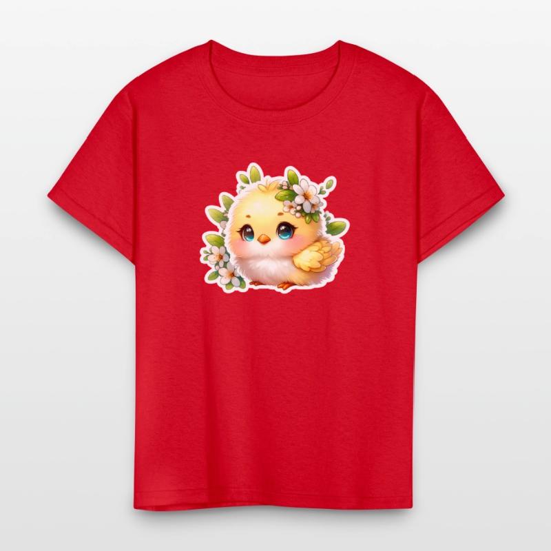 Sweet Easter Chick With Spring Flowers