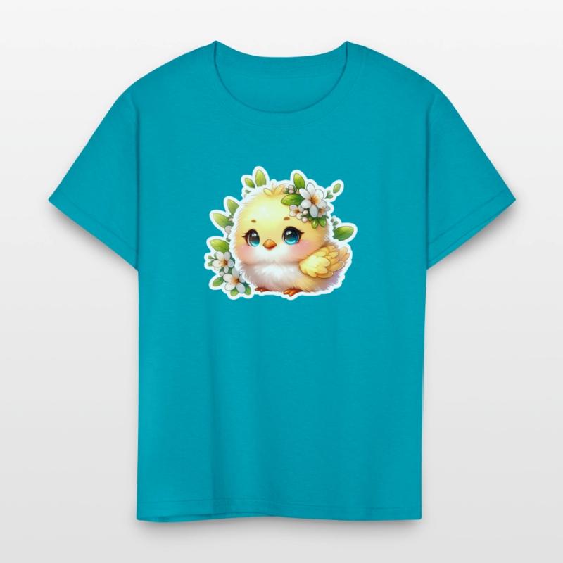 Sweet Easter Chick With Spring Flowers