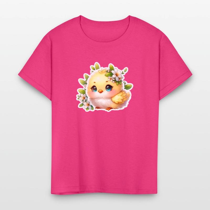 Sweet Easter Chick With Spring Flowers