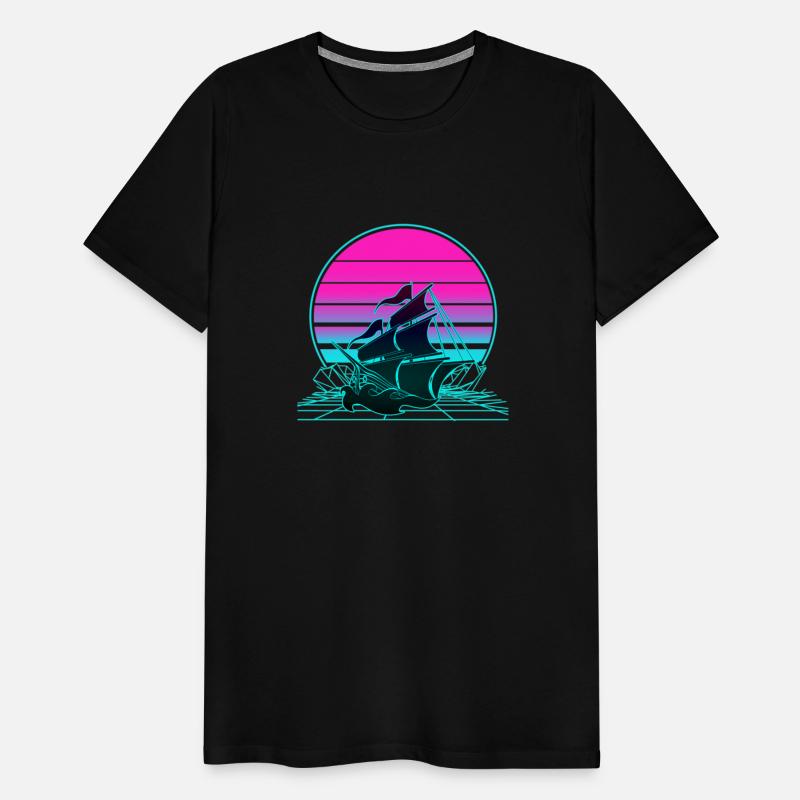 Vintage Retro Sunset Pirate Ship