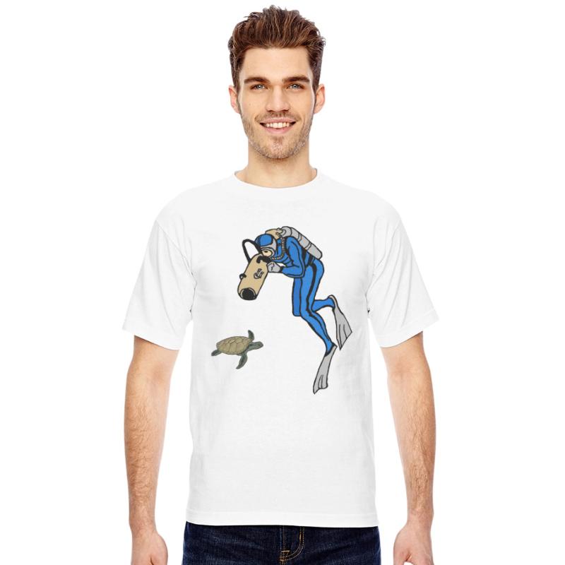 Vintage SCUBA Diver Photographing a Turtle URM