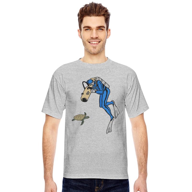 Vintage SCUBA Diver Photographing a Turtle URM