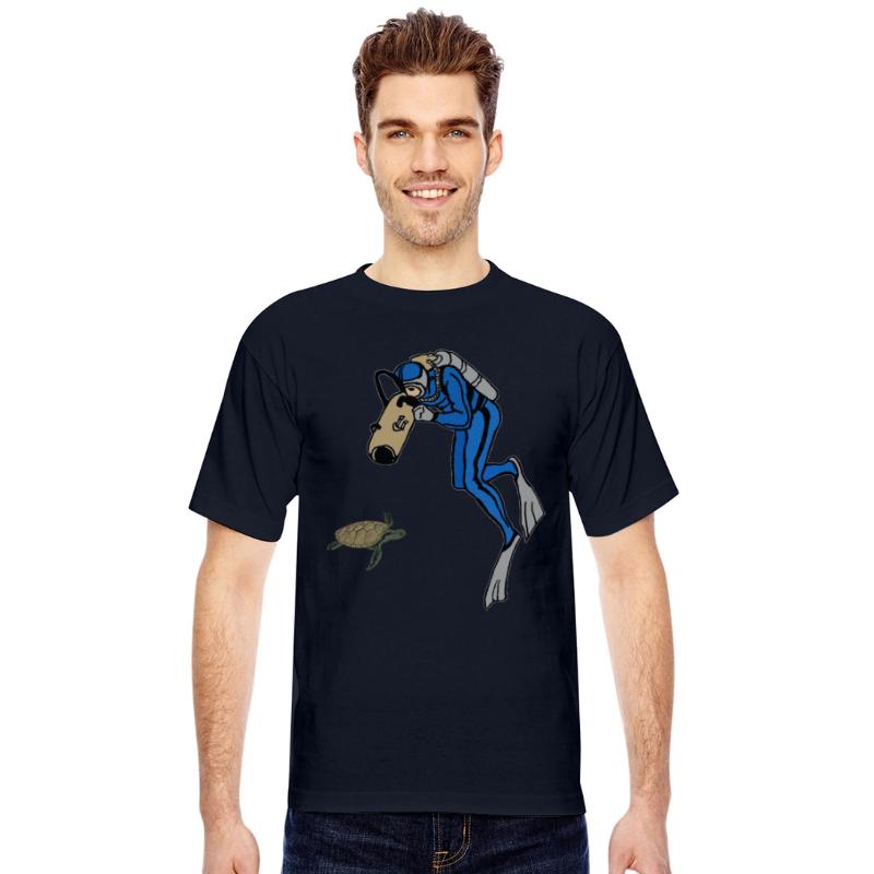 Vintage SCUBA Diver Photographing a Turtle URM